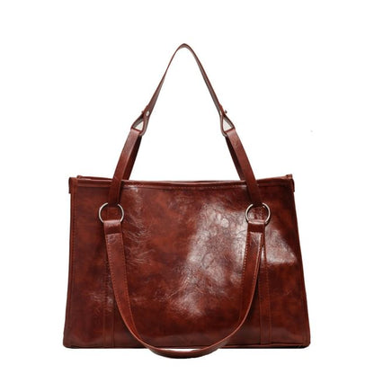 Faux Leather Hoop Accent Tote Bag