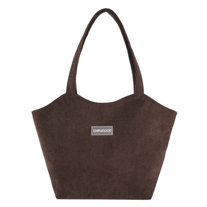 Corduroy Label Applique Tote Bag