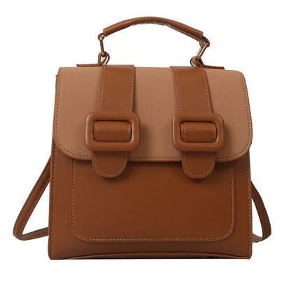 Faux Leather Buckled Flap Crossbody Bag