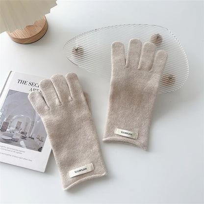 Lettering Applique Touchscreen Cutout Knit Gloves