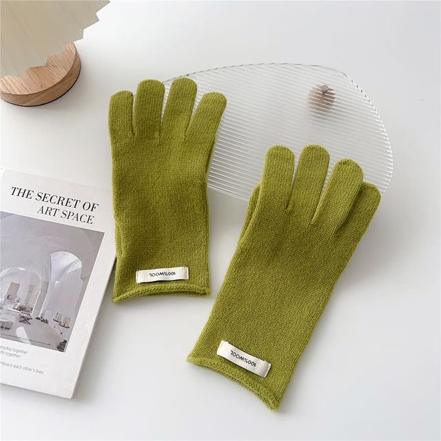 Lettering Applique Touchscreen Cutout Knit Gloves