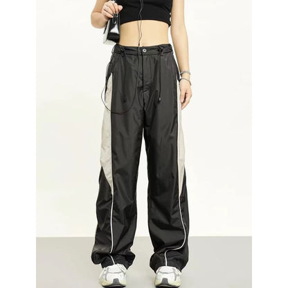 High Waist Color-Block Loose-Fit Wide-Leg Sweatpants