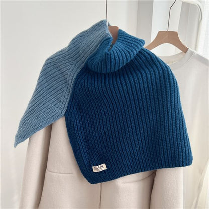 Turtleneck Two Tone Slit Knit Shawl