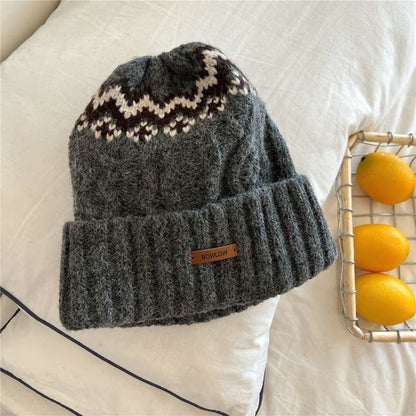 Patterned Applique Knit Beanie