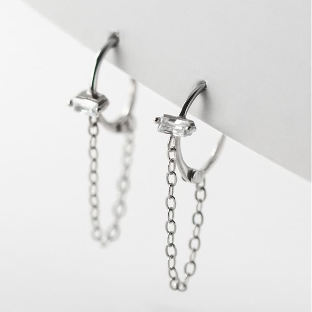 Rhinestone Chain Sterling Silver Huggie Earring