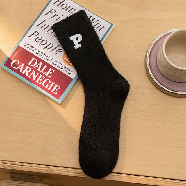 Letter Embroidered Ribbed Socks