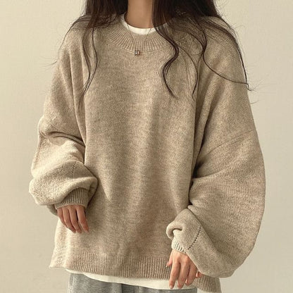 Crew Neck Plain Oversized Sweater