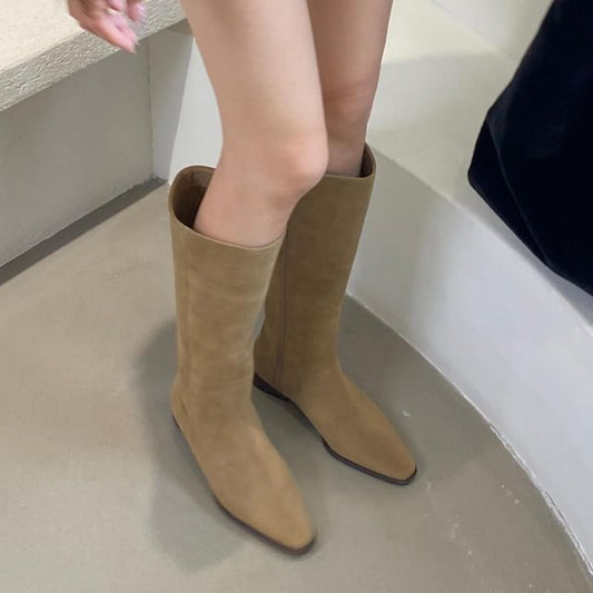 Square-Toe Low Heel Tall Boots