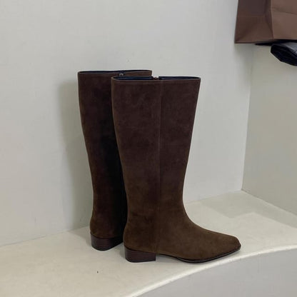 Square-Toe Low Heel Tall Boots