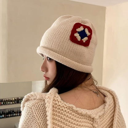 Floral Patchwork Knit Beanie