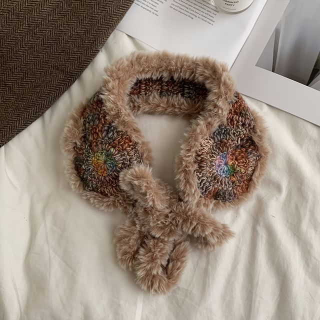 Melange Panel Fluffy Knit Earmuffs