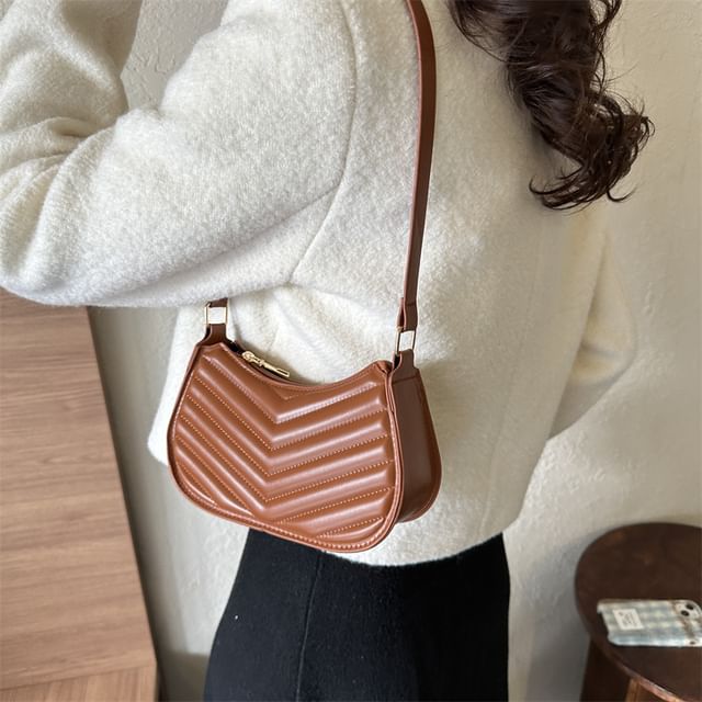 Plain Quilted Faux Leather Shoulder Bag