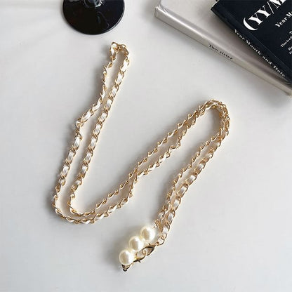 Faux Pearl Faux Leather Alloy Phone Lanyard