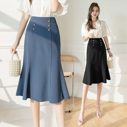 High-Waist Plain Mermaid Skirt