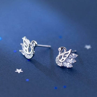 Swan Rhinestone Sterling Silver Stud Earring