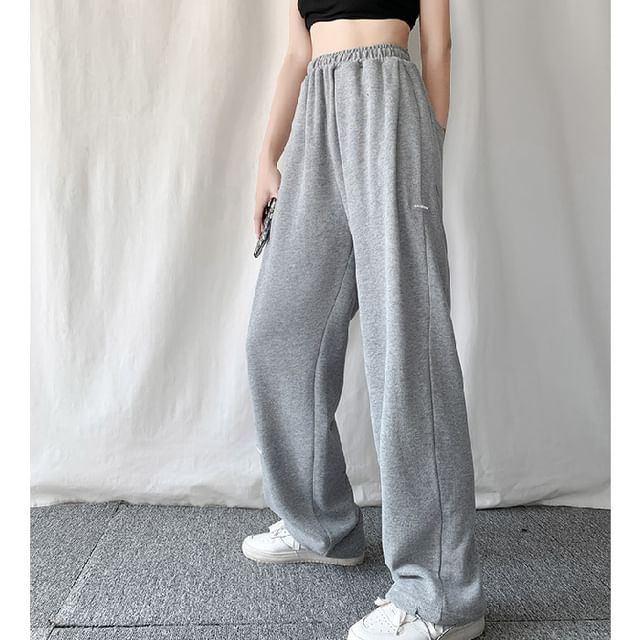 High Waist Plain Straight-Fit Wide-Leg Sweatpants