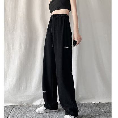 High Waist Plain Straight-Fit Wide-Leg Sweatpants