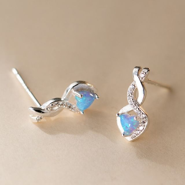 Heart Rhinestone Sterling Silver Stud Earring