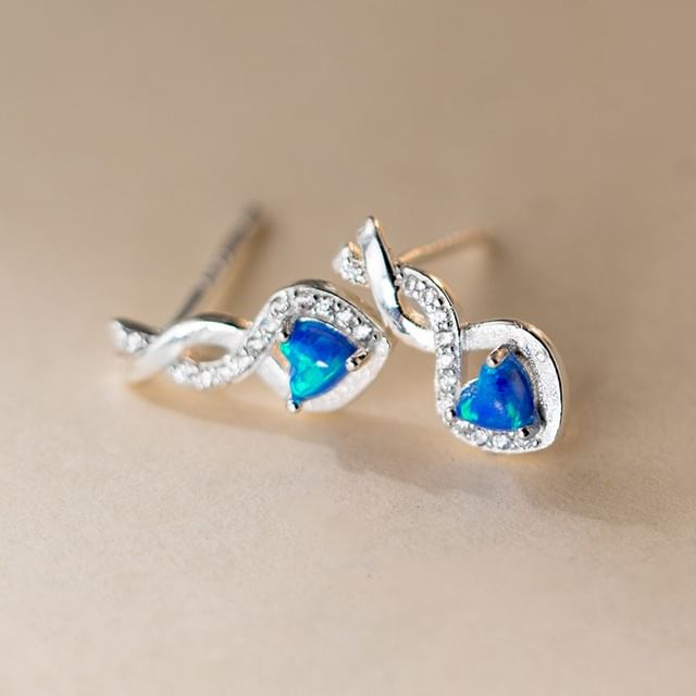 Heart Rhinestone Sterling Silver Stud Earring