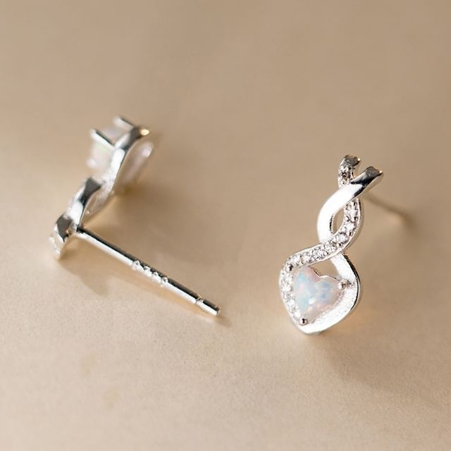 Heart Rhinestone Sterling Silver Stud Earring