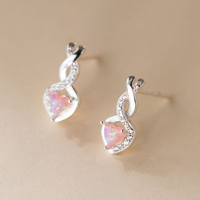 Heart Rhinestone Sterling Silver Stud Earring