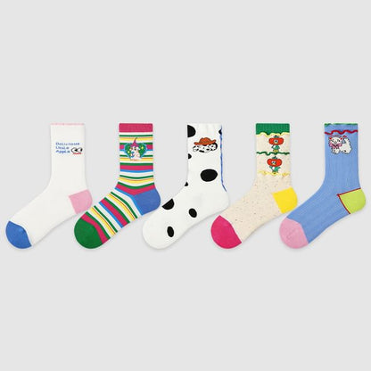 Set Of 5 Pairs: Pattern Crew Socks