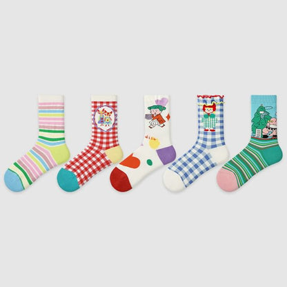 Set Of 5 Pairs: Pattern Crew Socks