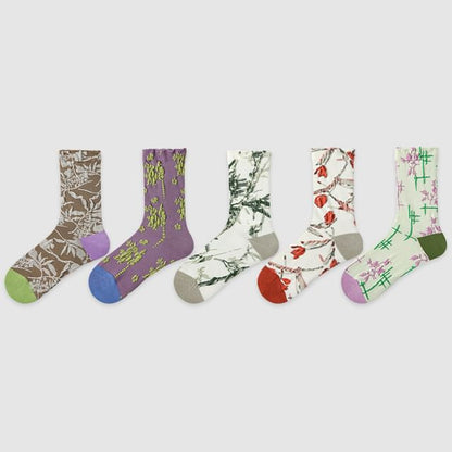 Set of 5 Pairs: Floral Jacquard Socks