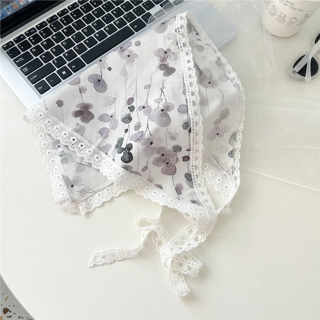 Print Lace Trim Headkerchief