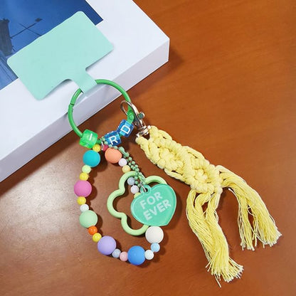 Floral Heart Tassel Phone Strap with Lanyard Pad