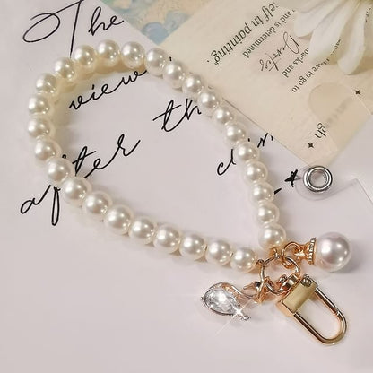 Faux Pearl Phone Strap with Lanyard Pad