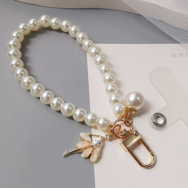 Faux Pearl Phone Strap with Lanyard Pad