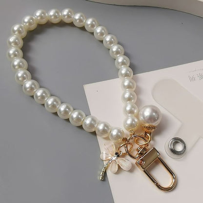 Faux Pearl Phone Strap with Lanyard Pad