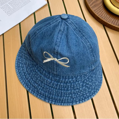 Bow Embroidered Bucket Hat