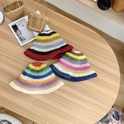 Striped Straw Bucket Hat