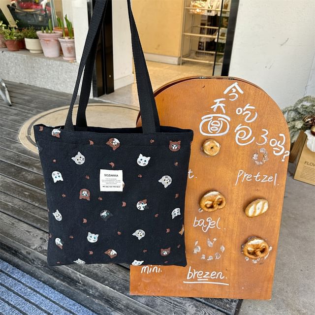 Cat Embroidery Tote Bag