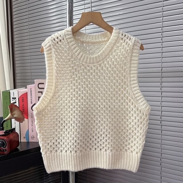 Plain Crew Neck Knit Sweater Vest