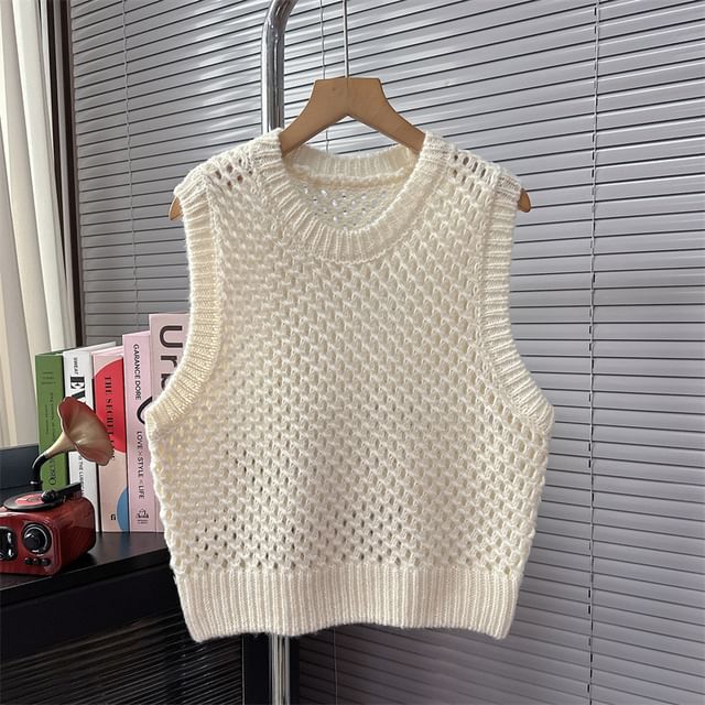 Plain Crew Neck Knit Sweater Vest