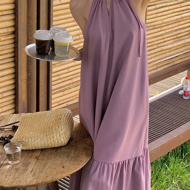 Spaghetti Strap Scoop Neck Plain Maxi - Dress - Lavender