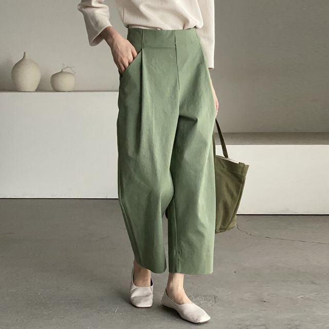 High Rise Plain Cropped Loose Fit Pants