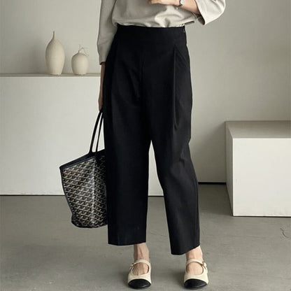 High Rise Plain Cropped Loose Fit Pants