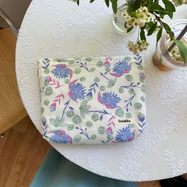 Floral Applique Makeup Pouch