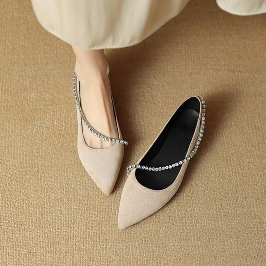 Pointed Toe Rhinestone Faux Suede Pumps