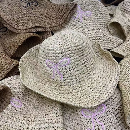 Bow Embroidered Straw Hat