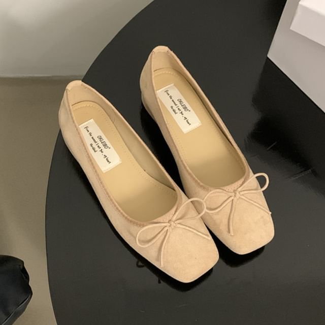 Square Toe Bow Faux Suede Flats