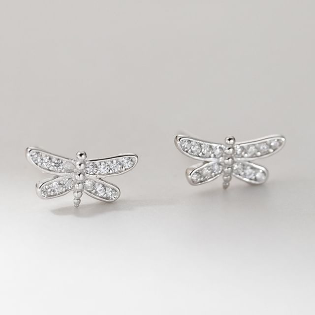 Sterling Silver Dragonfly Rhinestone Stud Earring