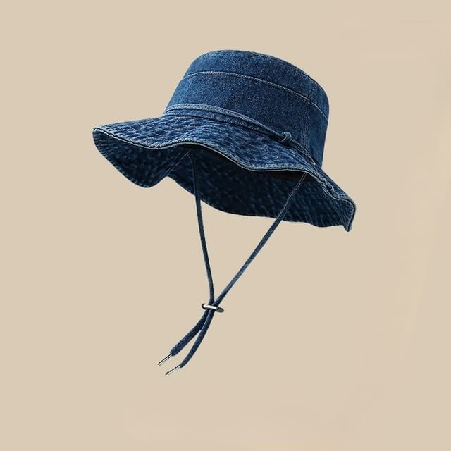 Denim Bucket Hat With Adjustable Chin Strap