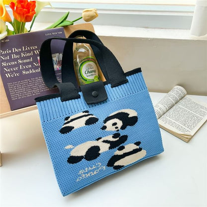 Checkered Knit Panda Tote Bag