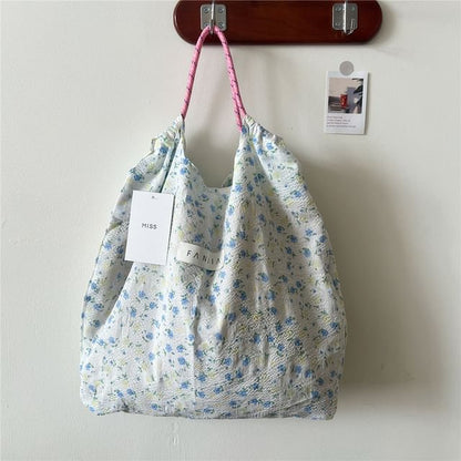 Floral Drawstring Tote Bag