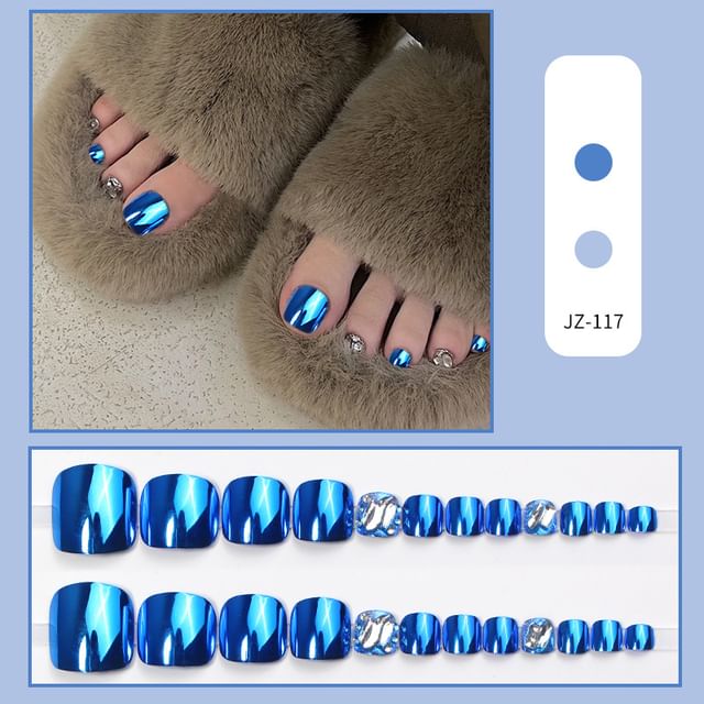 Rhinestone Metallic Press On Toenail